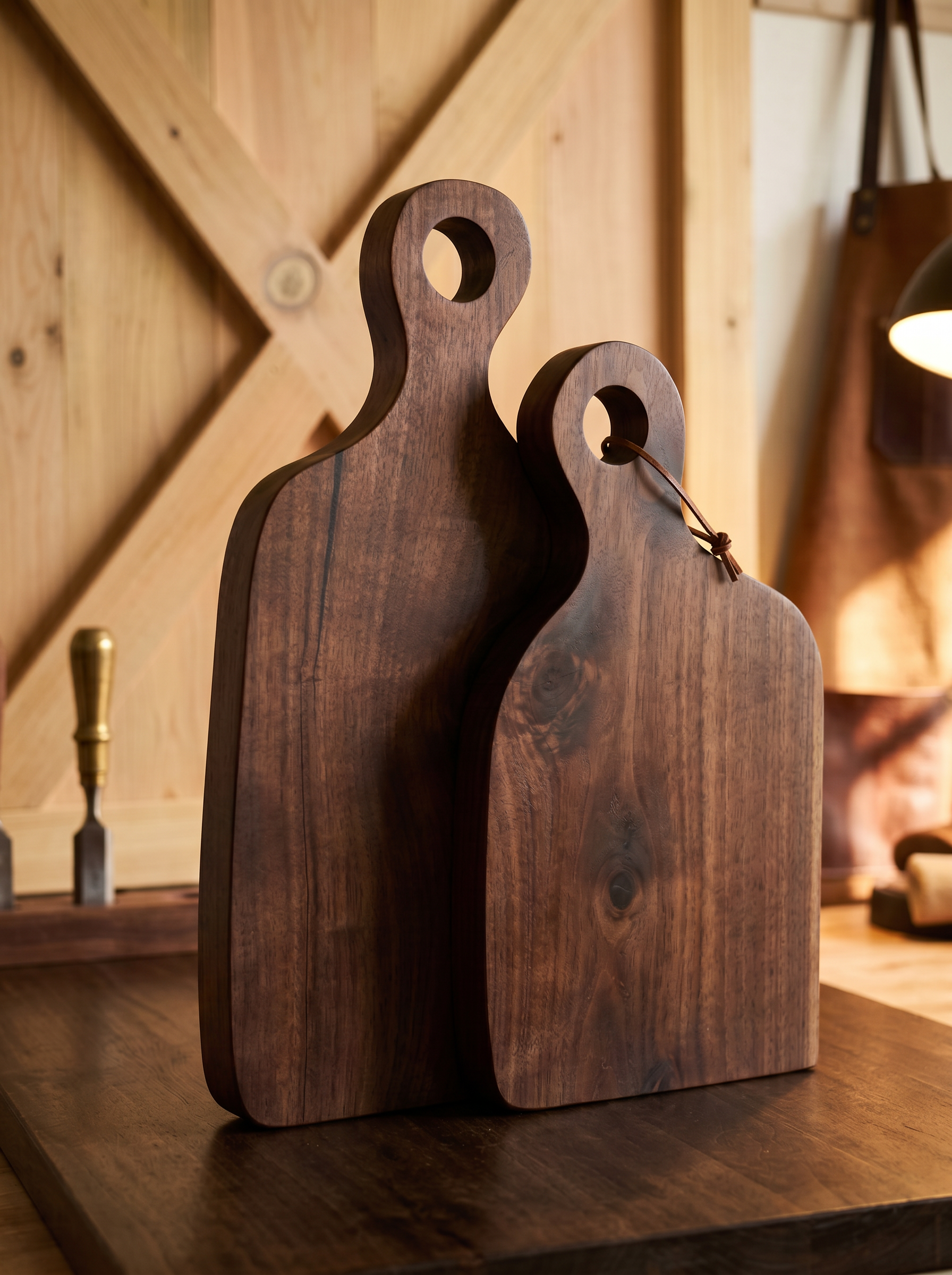 Set of two dark walnut paddle boards