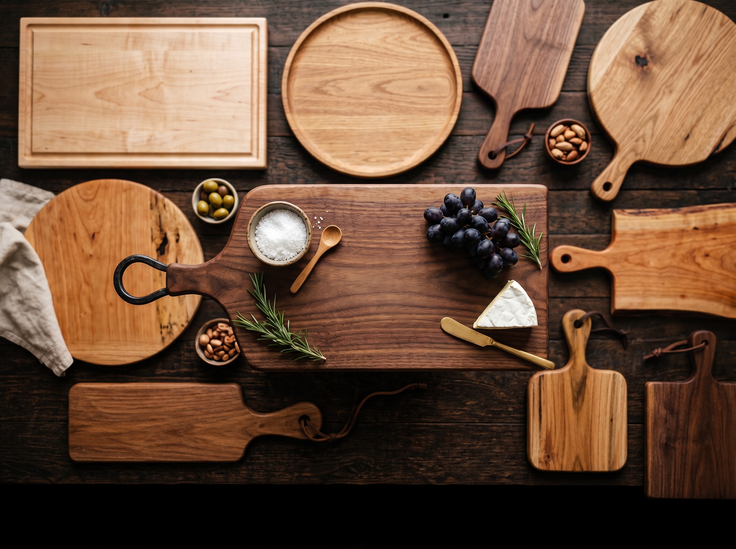 Collection of handcrafted charcuterie boards and cutting boards